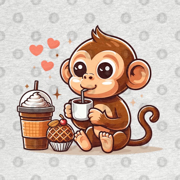 Cute Cafe Monkey Drinking Coffee by rn-eshop